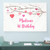 ピンク赤いハートスウィートアート誕生日 横断幕 (トレードショー)