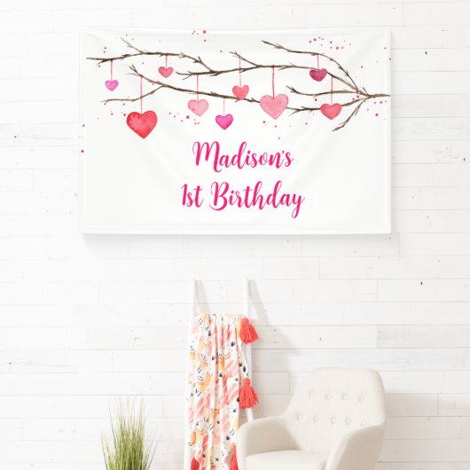 ピンク赤いハートスウィートアート誕生日 横断幕 (インサイチュ)