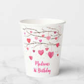 ピンク赤いハートスウィートアート誕生日 紙コップ (裏面)