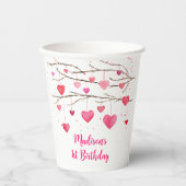 ピンク赤いハートスウィートアート誕生日 紙コップ (正面)