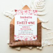 ピンク赤いハートズスイートワンバレンタインファースト誕生日 招待状