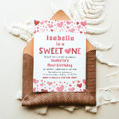 ピンク赤いハートズスイートワンバレンタインファースト誕生日 招待状
