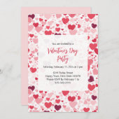 ピンク赤いハートズバレンタインデーパーティの招待状 招待状 (正面/裏面)