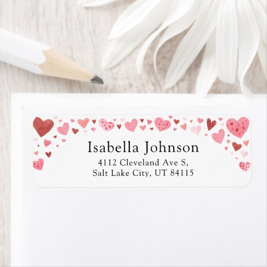 ピンク赤いハートズバレンタインデー差出人住所 ラベル (インサイチュ)