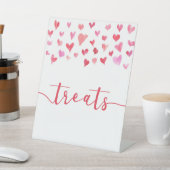 ピンク赤いハートトリートスイーツテーブルパーティー標識 台座サイン (インサイチュ)
