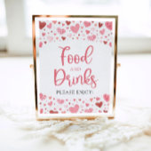 ピンク赤いハートバレンタインデーとドリンクの看板 ポスター