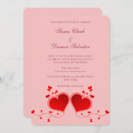 ピンク赤いハートバレンタインデー 招待状