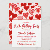 ピンク赤いハートパターシンプルン37歳の誕生日 招待状 (正面/裏面)