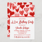 ピンク赤いハートパターシンプルン42歳の誕生日 招待状 (正面/裏面)