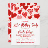 ピンク赤いハートパターシンプルン43歳の誕生日 招待状 (正面/裏面)