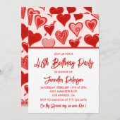ピンク赤いハートパターシンプルン46歳の誕生日 招待状 (正面/裏面)