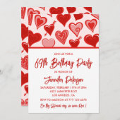 ピンク赤いハートパターシンプルン69歳の誕生日 招待状 (正面/裏面)