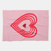 ピンク赤いハートラブバレンタインデー4ケイト キッチンタオル (横)