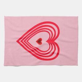 ピンク赤いハートラブバレンタインデー4ケイト キッチンタオル