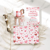 ピンク赤いハートリトルスウィートファースト誕生日 招待状