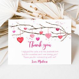 ピンク赤いハート誕生日 サンキューカード