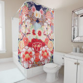 ピンク赤い白い花牡丹、バラ日本のフローラ シャワーカーテン (インサイチュ)