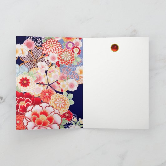 ピンク赤い白い花牡丹、バラ日本のフローラ シーズンカード (内部)