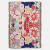 ピンク赤い白い花牡丹、バラ日本のフローラ スローブランケット (正面縦)