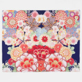 ピンク赤い白い花牡丹、バラ日本のフローラ フリースブランケット (正面(横))