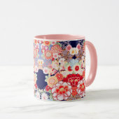 ピンク赤い白い花牡丹、バラ日本のフローラ マグカップ (正面右)