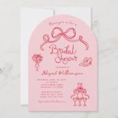ピンク赤お洒落手描きブライダルシャワー 招待状 (正面)