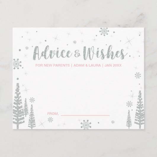 ピンク赤ちゃんシャワーアドバイスカードお母さん、両親 アドバイスカード (正面)