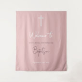 ピンク赤ちゃん書道バプテスマ歓迎サイン タペストリー (正面)