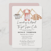 ピンク赤ちゃん服ランドリーかわいい赤ちゃんシャワー 招待状 (正面/裏面)