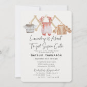 ピンク赤ちゃん服ランドリーかわいい赤ちゃんシャワー 招待状 (正面)