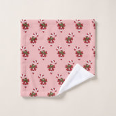 ピンク赤と白にクリスマスキャンディーケーンパターン バスタオルセット (ウォッシュタオル)