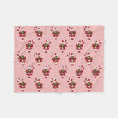 ピンク赤と白にクリスマスキャンディーケーンパターン フリースブランケット (正面(横))