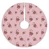 ピンク赤と白にクリスマスキャンディーケーンパターン ブラッシュドポリエステルツリースカート (正面)