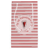 ピンク赤と白ストライプのバビーズファーストバレンタイン スモールペーパーバッグ (正面)