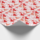 ピンク赤と白バレンタインハート ラッピングペーパー (角)