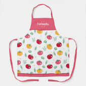 ピンク赤と黄色のトマトパターンキッチンエプロン エプロン (正面)