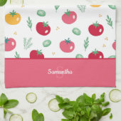 ピンク赤と黄色のトマトパターン キッチンタオル (折り畳み)