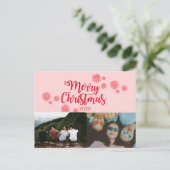 ピンク赤のきらきら光るクリスマス写真のはがき シーズンポストカード (スタンド正面)