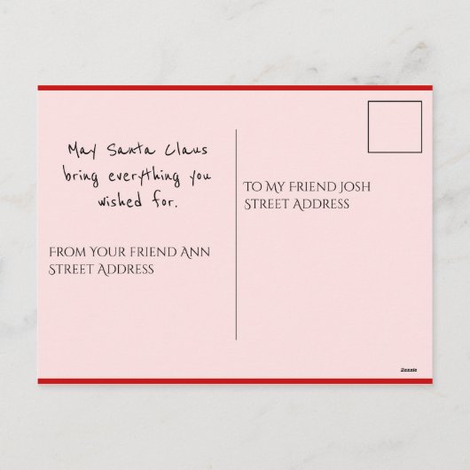 ピンク赤のきらきら光るクリスマス写真のはがき シーズンポストカード (裏面)