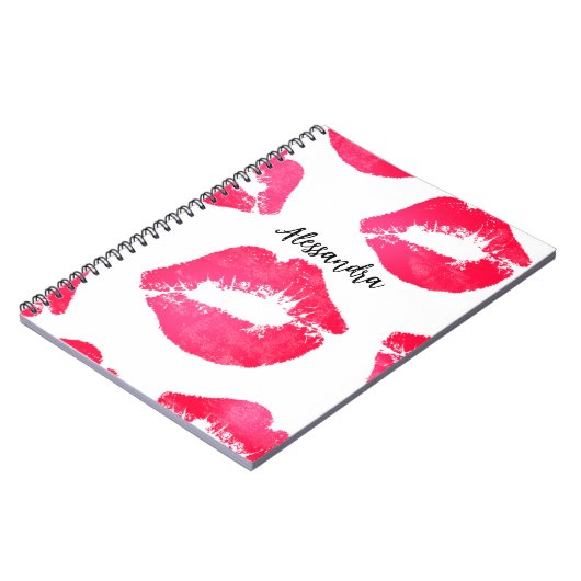 ピンク赤の口紅のキス(白) ノートブック (左側)