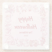 ピンク赤の手予測できな描きドードルハロウィーン ガラスコースター (裏面)