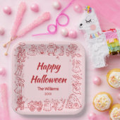 ピンク赤の手予測できな描きドードルハロウィーン ペーパープレート (パーティー)