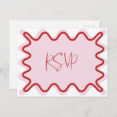 ピンク赤の波状RSVP縁どのポストカード ポストカード (正面/裏面)