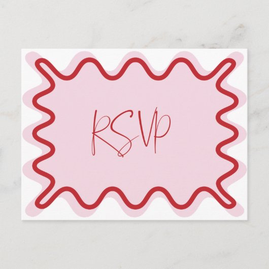 ピンク赤の波状RSVP縁どのポストカード ポストカード (正面)