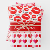 ピンク赤の追加の名前モノグラムは私のバレンタインXO愛 ラッピングペーパーシート (インサイチュ)