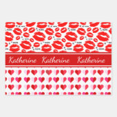 ピンク赤の追加の名前モノグラムは私のバレンタインXO愛 ラッピングペーパーシート (正面)