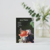 ピンク赤アネモネ白い花，蝶モノグラム 名刺 (スタンド正面)