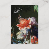 ピンク赤アネモネ白い花，蝶モノグラム 名刺 (裏面)