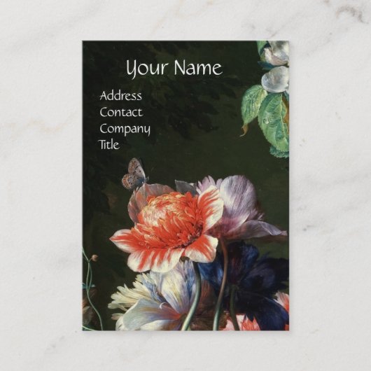 ピンク赤アネモネ白い花，蝶モノグラム 名刺 (正面)