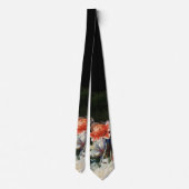 ピンク赤アネモネ白い花、黒い蝶 ネクタイ (裏面)